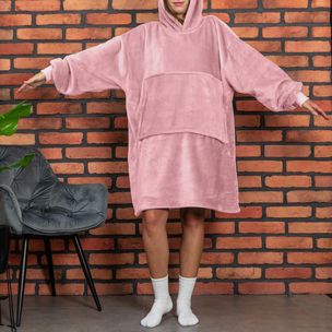 Bluzair - одеяло с ръкави и качулка oversize - розово